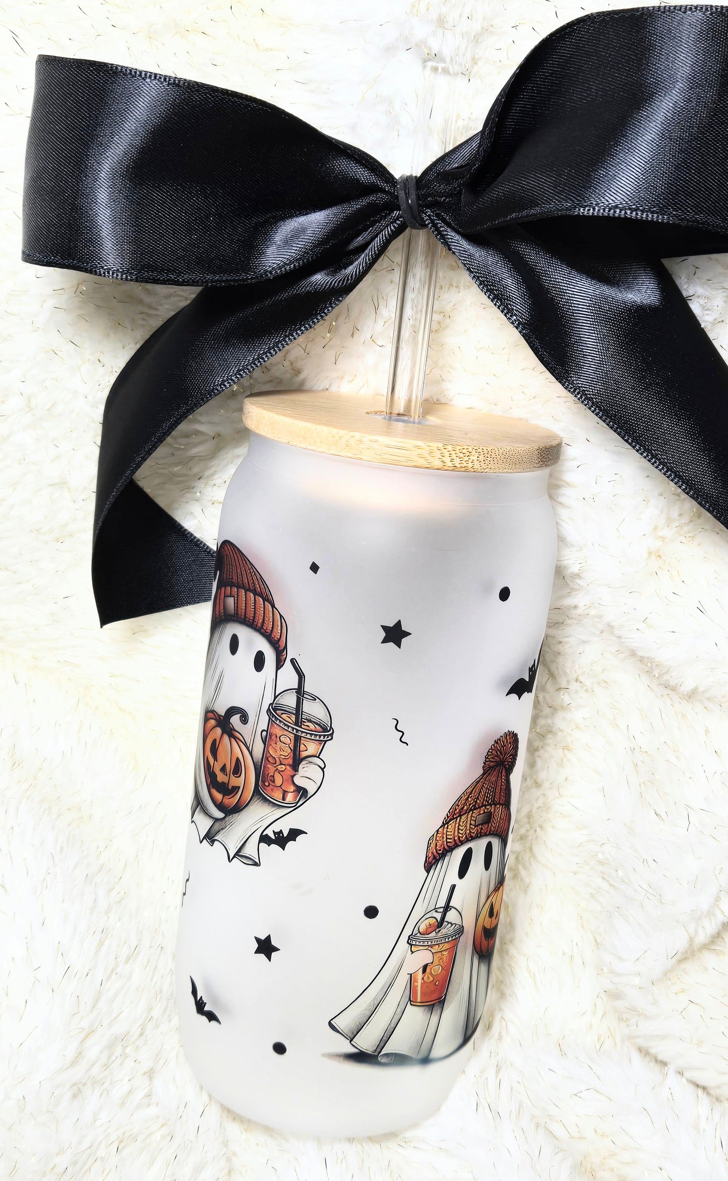 Cozy Coffee Boo Glass Cup