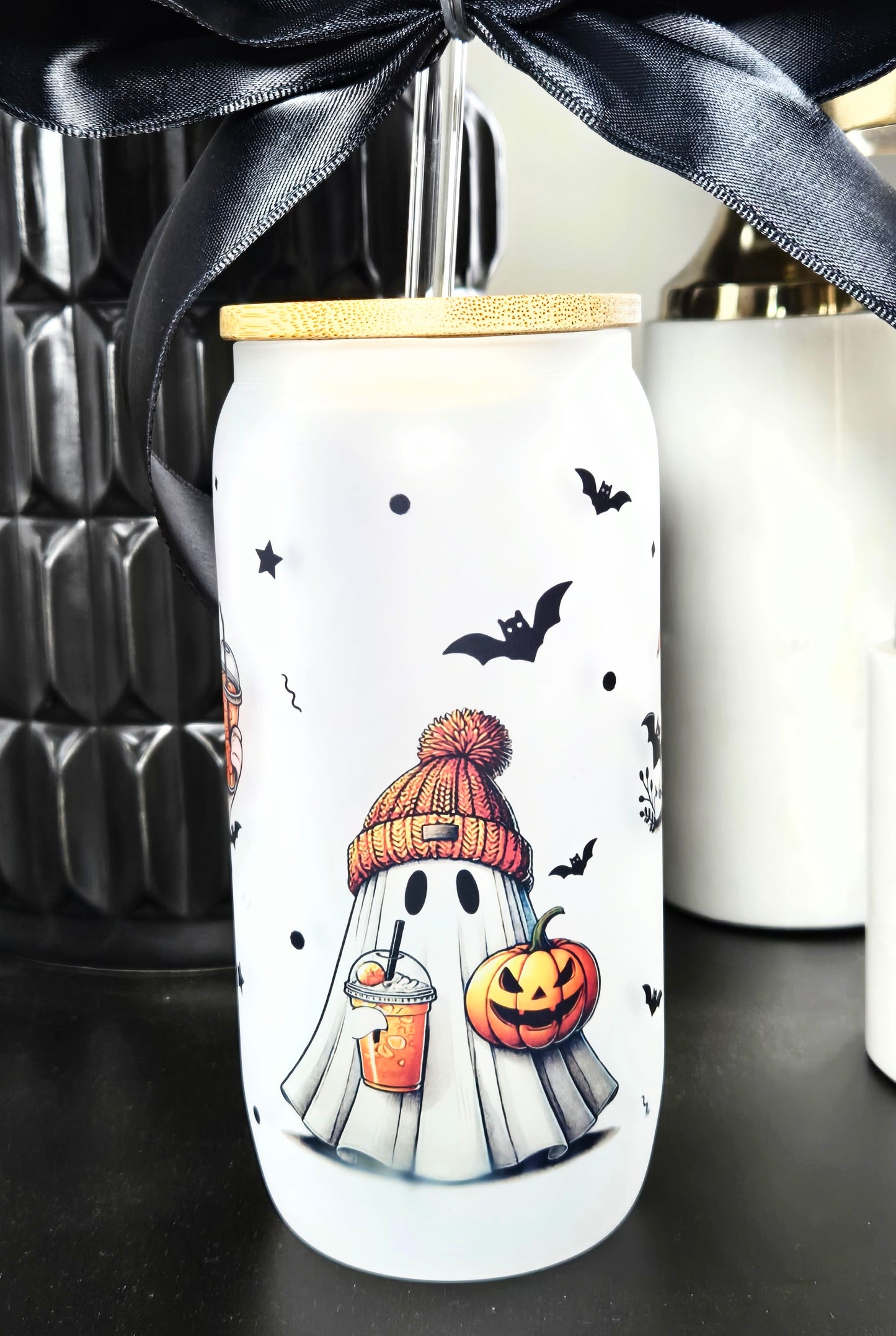 Cozy Coffee Boo Glass Cup