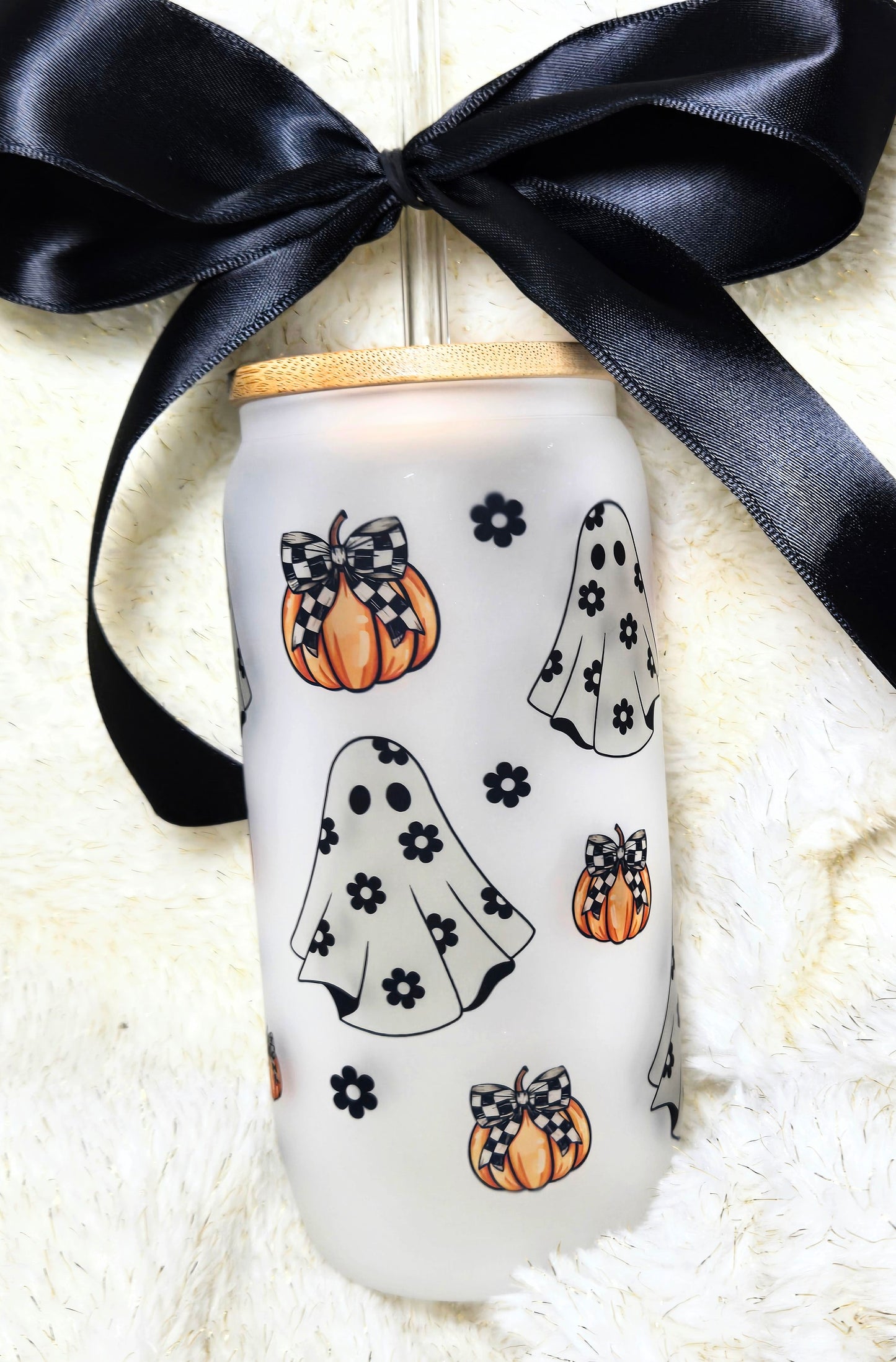 Coquette Pumpkin Bows Ghost Glass Cup