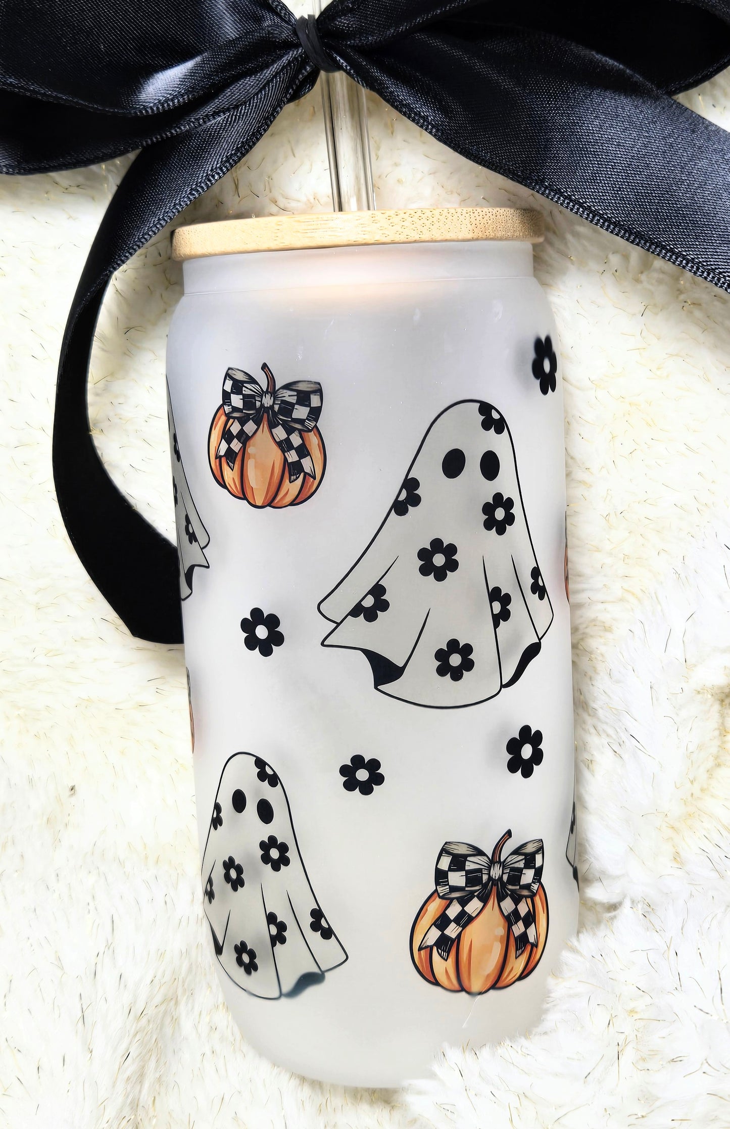 Coquette Pumpkin Bows Ghost Glass Cup