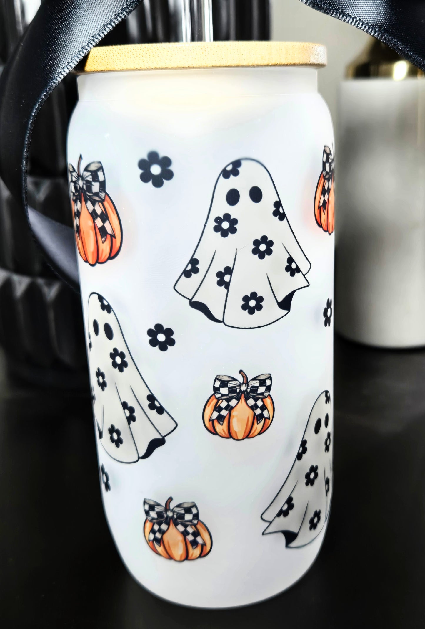 Coquette Pumpkin Bows Ghost Glass Cup