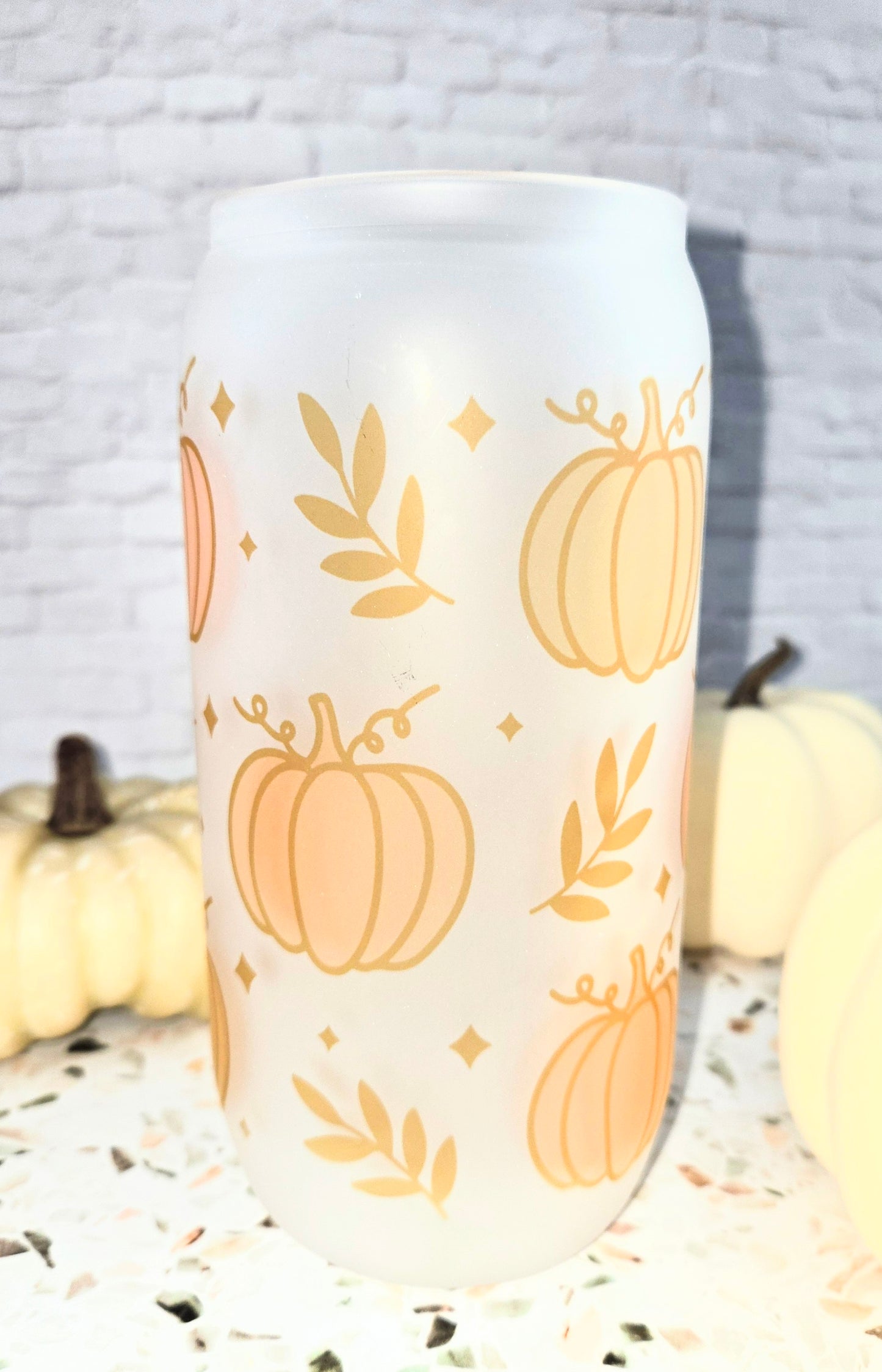 Pastel Pumpkins Glass Cup