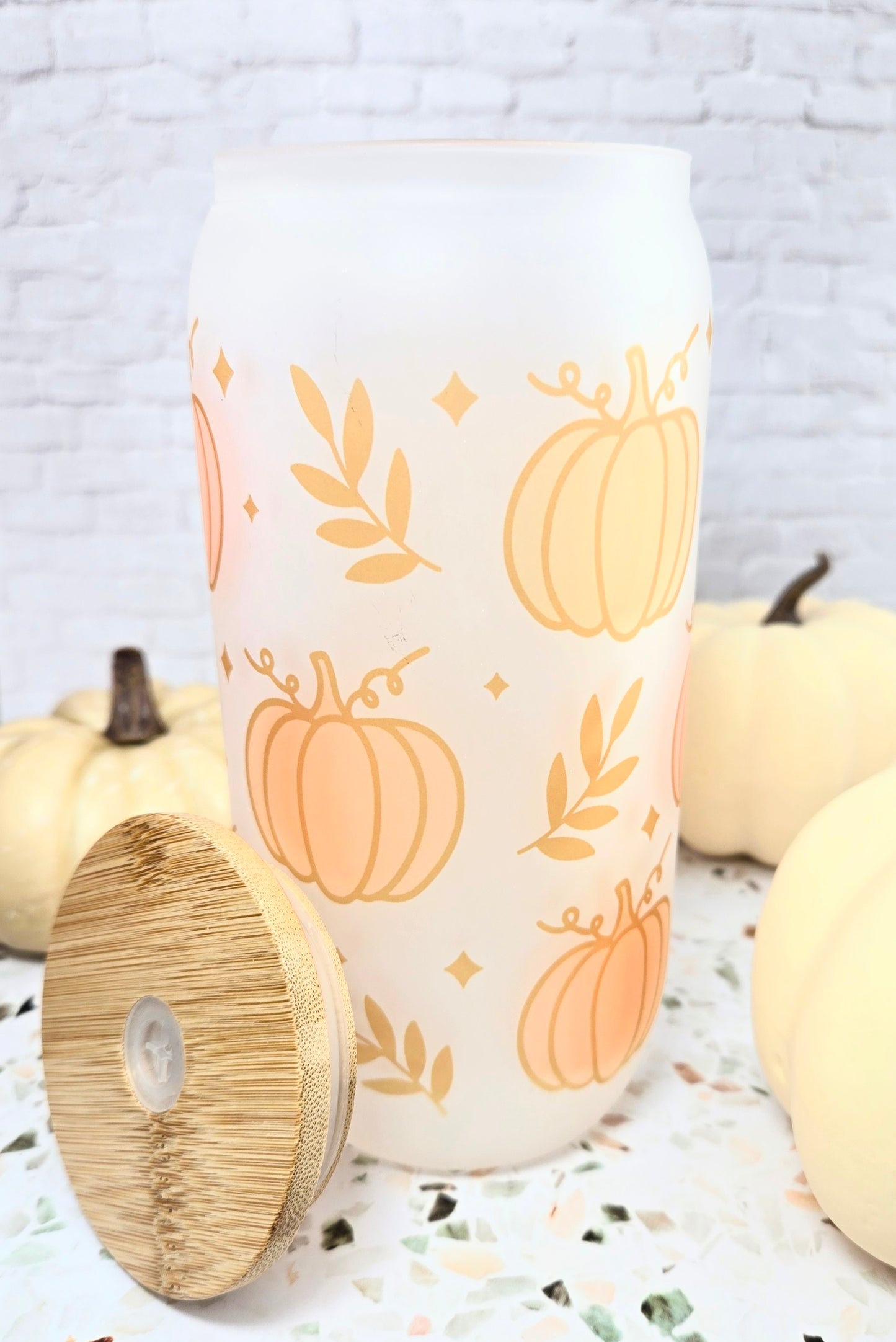 Pastel Pumpkins Glass Cup