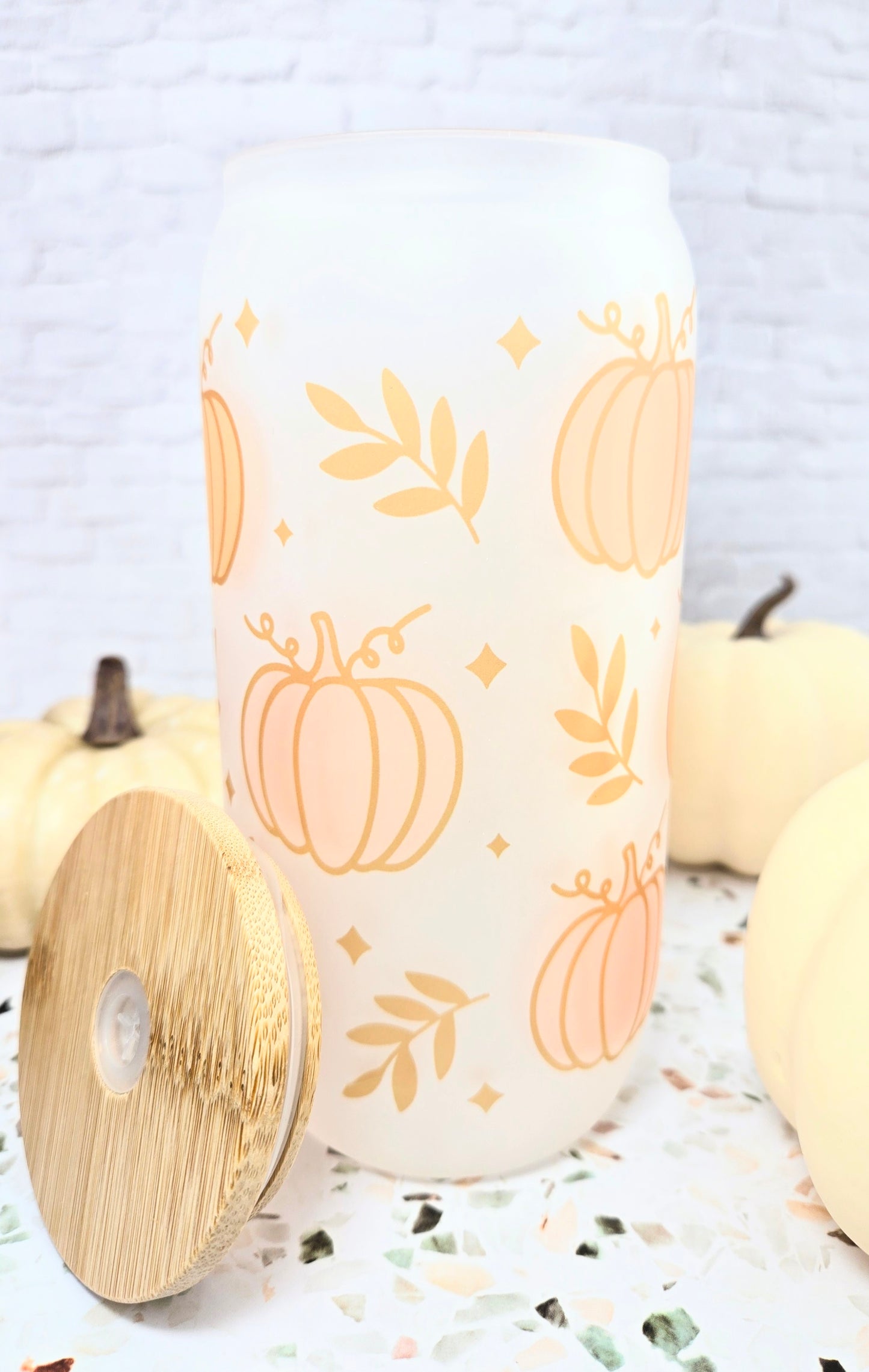 Pastel Pumpkins Glass Cup