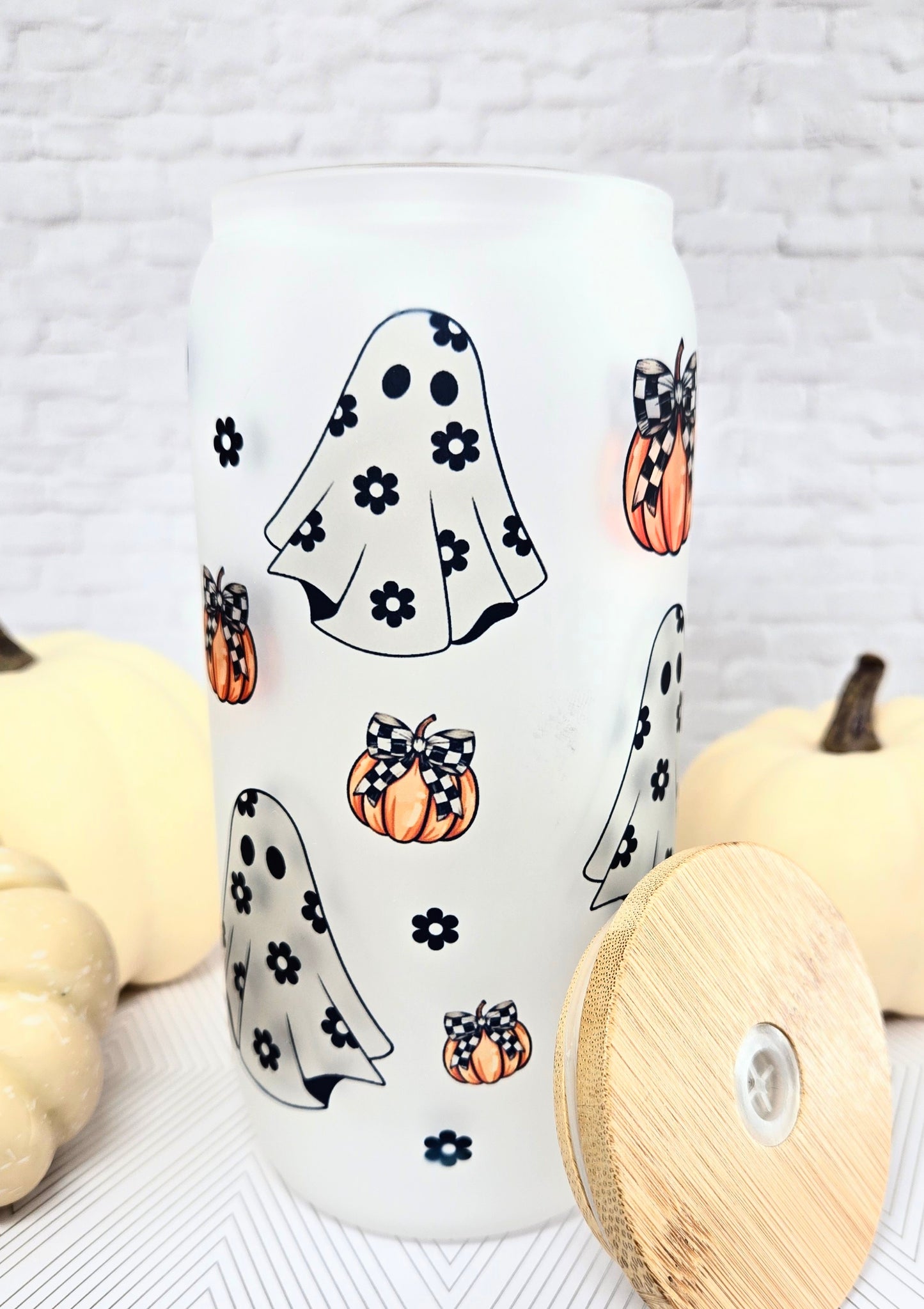 Coquette Pumpkin Bows Ghost Glass Cup