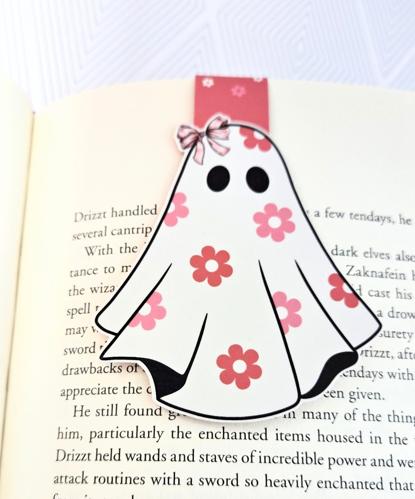 Coquette Pink Bows Ghost Magnetic Bookmark