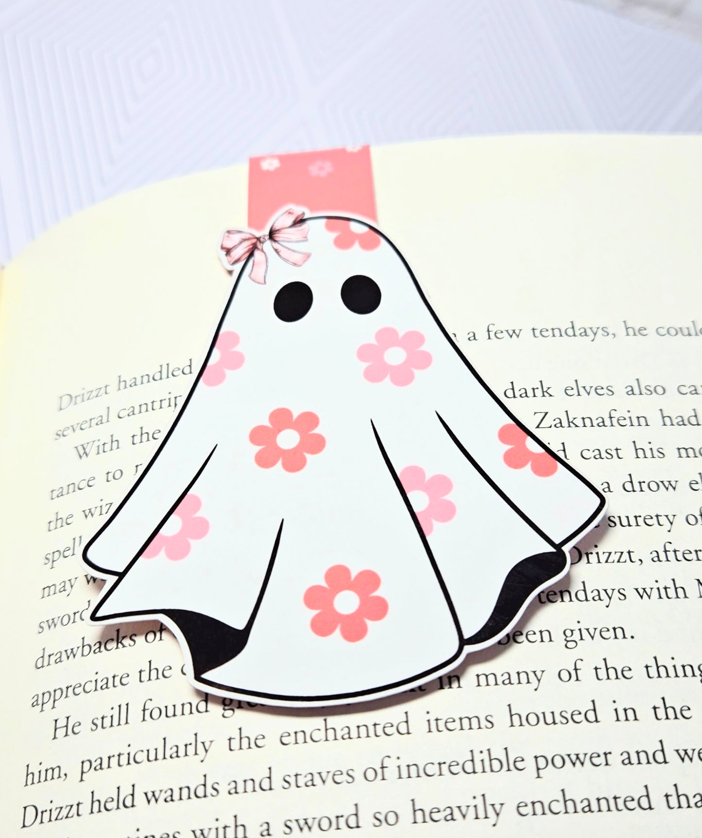 Coquette Pink Bows Ghost Magnetic Bookmark