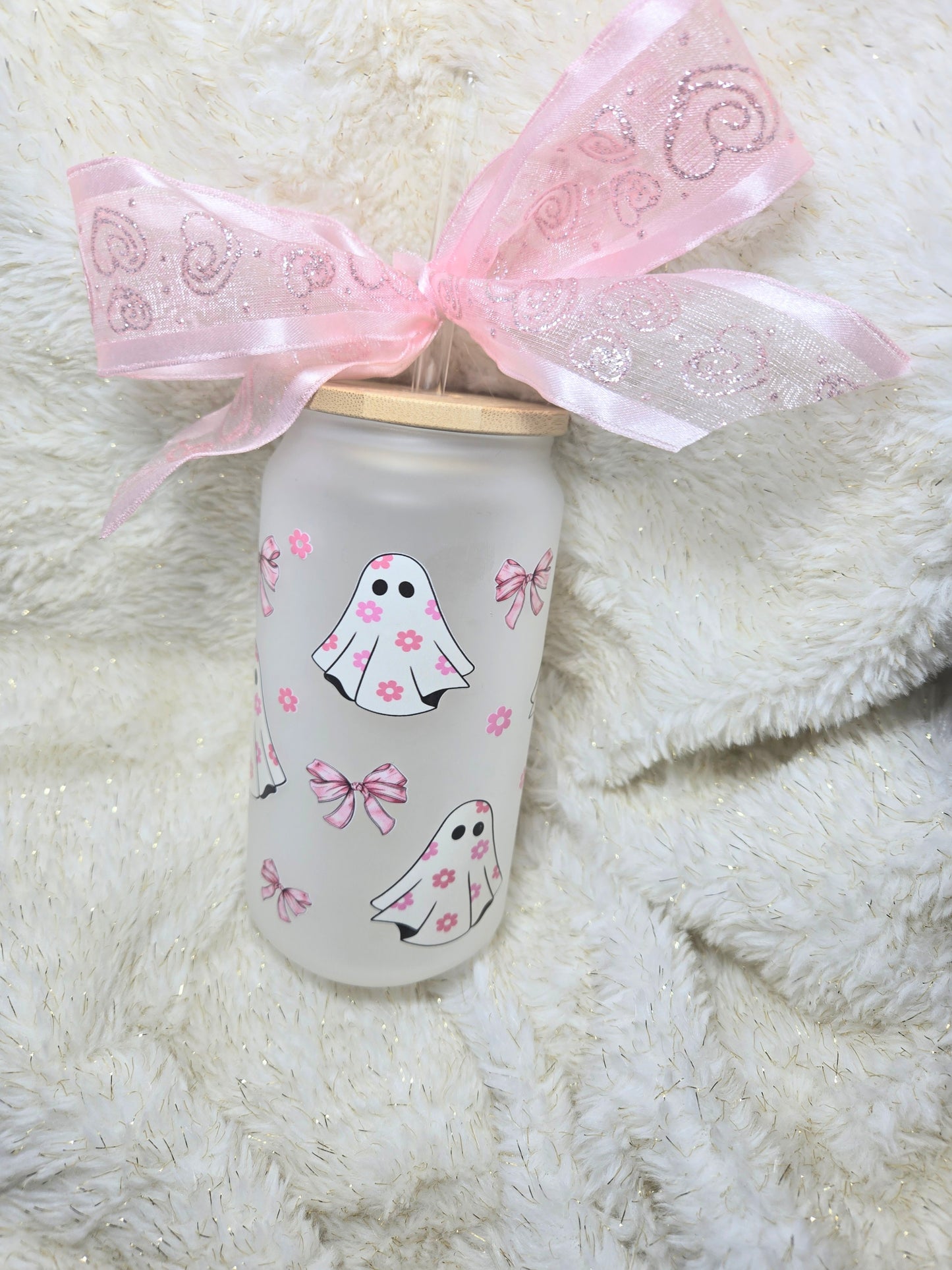 Coquette Pink Bows Ghost Glass Cup