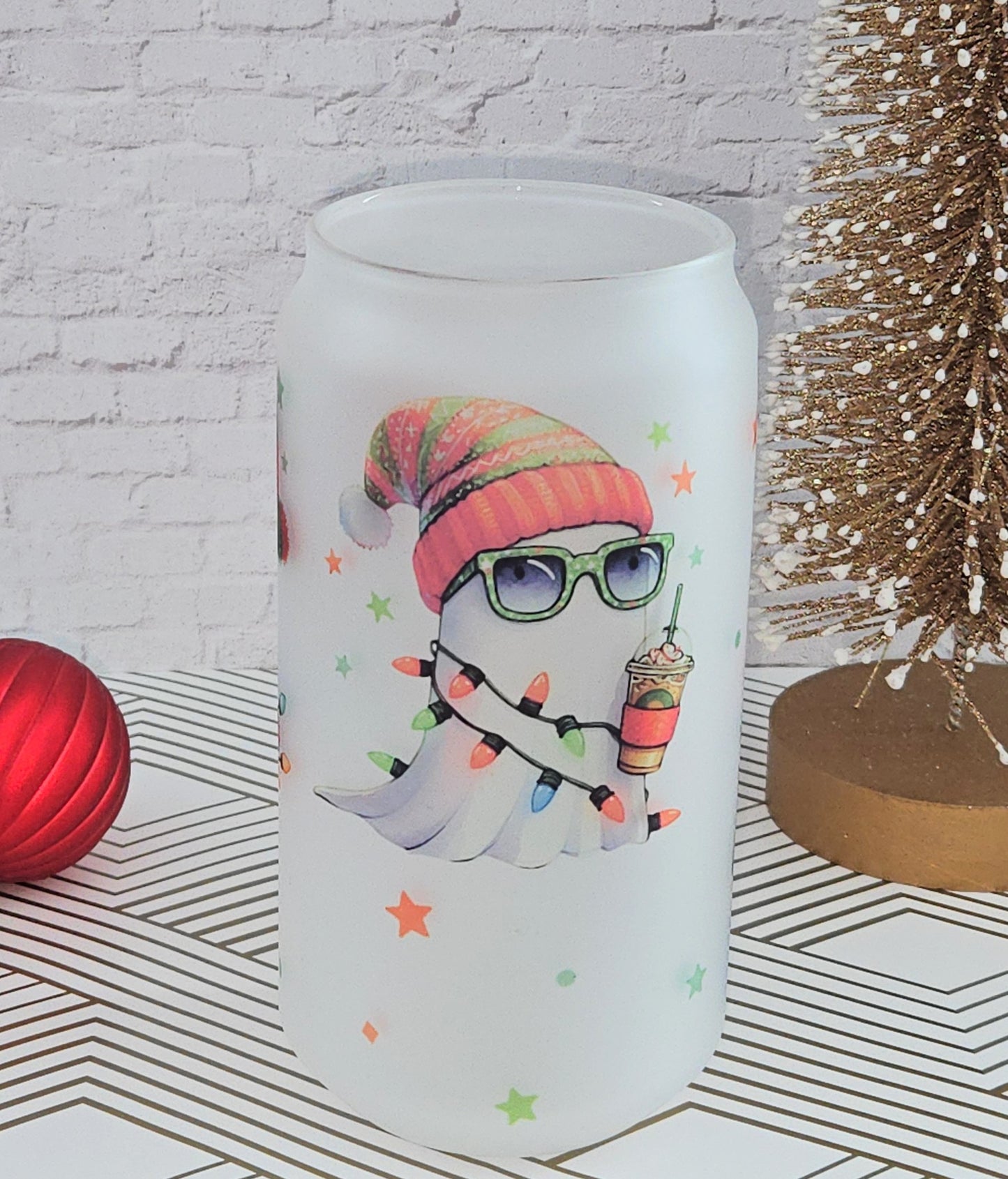 Cozy Christmas Boo Glass Cup