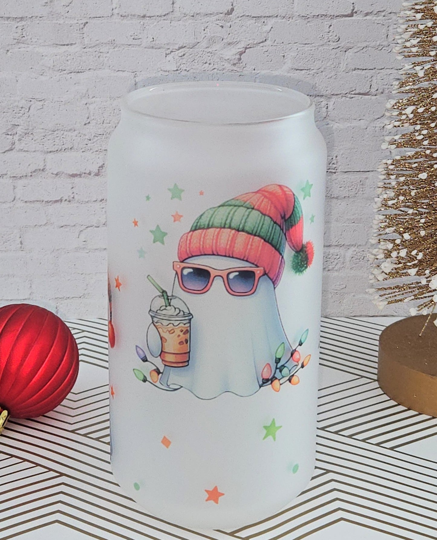 Cozy Christmas Boo Glass Cup