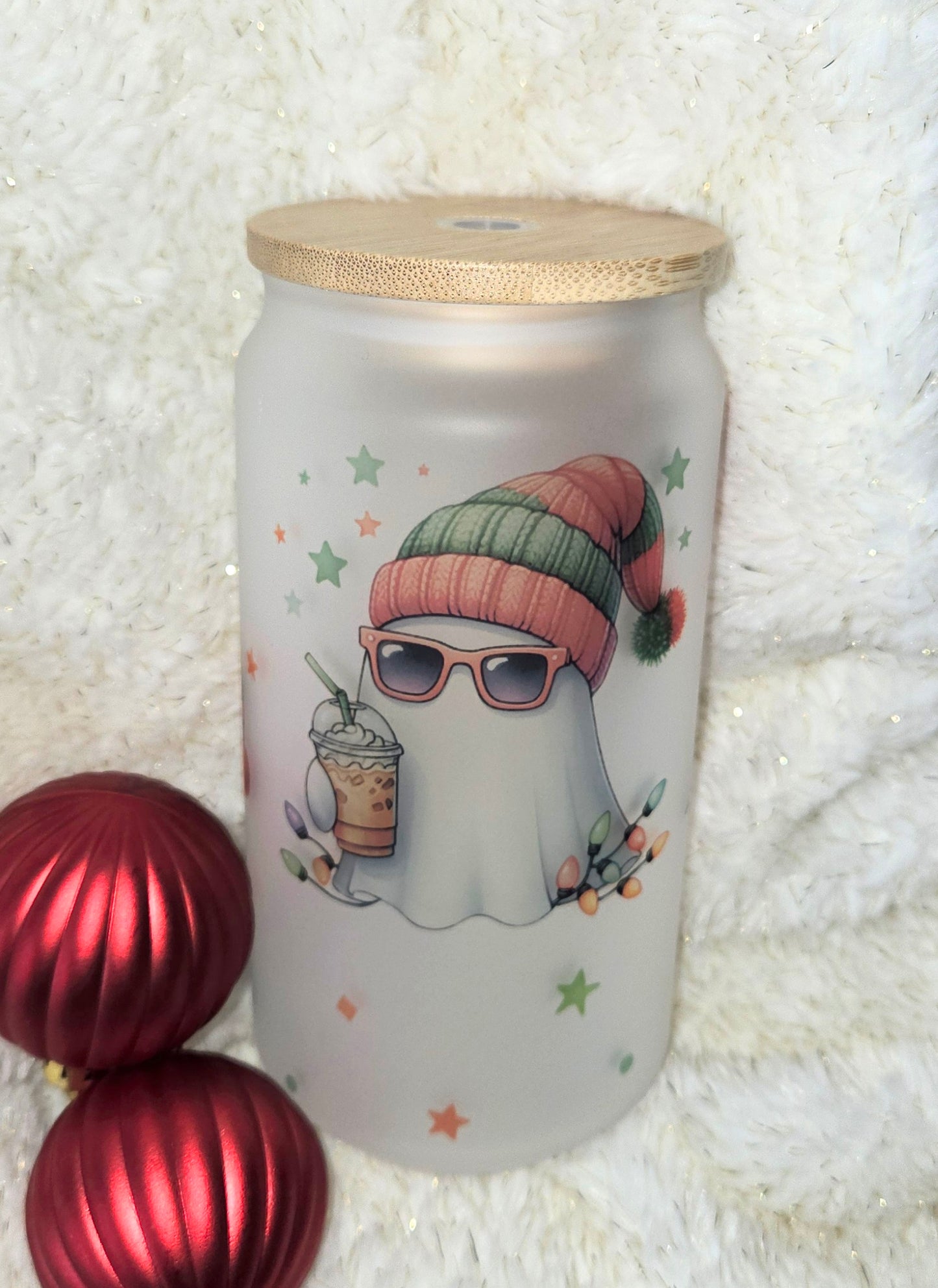 Cozy Christmas Boo Glass Cup