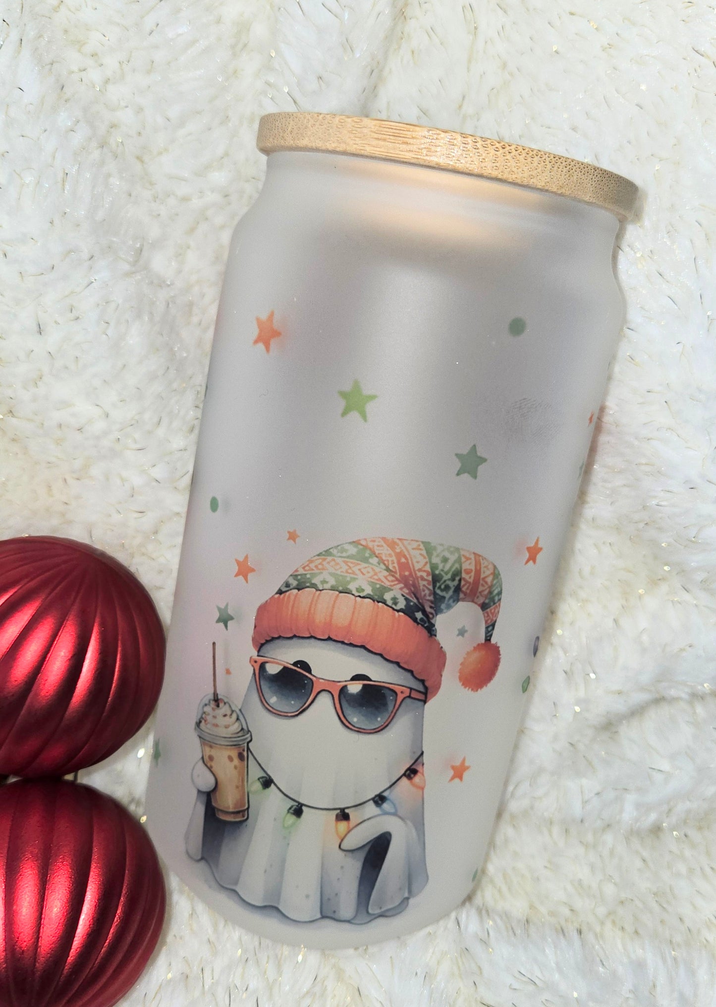 Cozy Christmas Boo Glass Cup