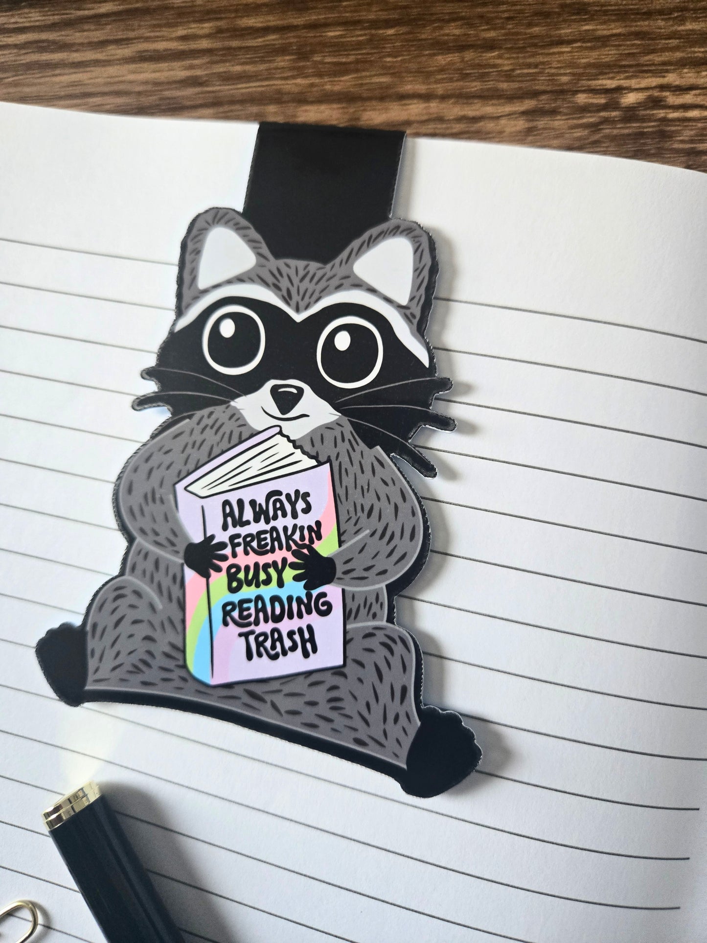 Reading Trash Raccoon Magnetic Bookmark