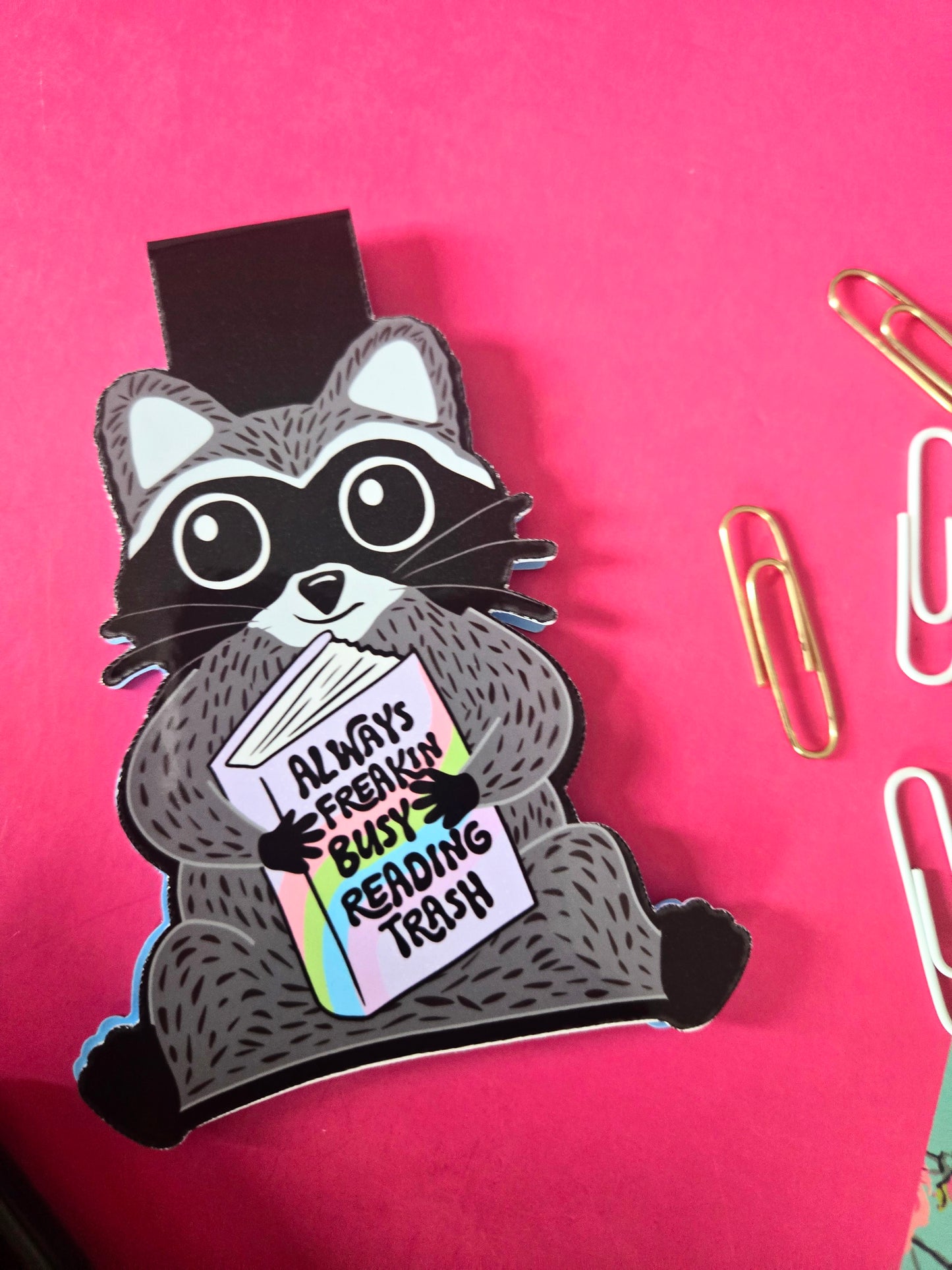 Reading Trash Raccoon Magnetic Bookmark