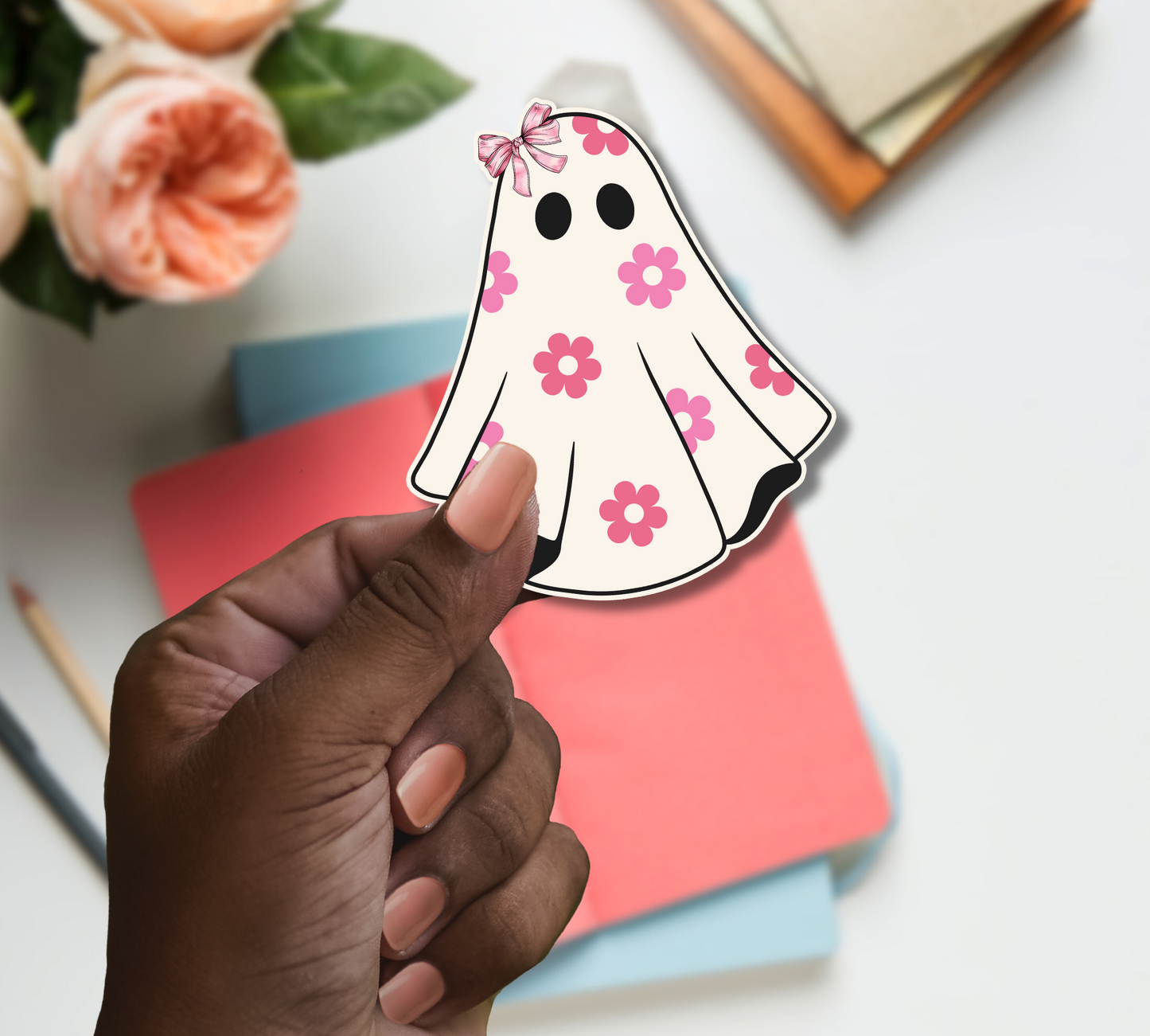 Coquette Pink Bows Ghost Sticker