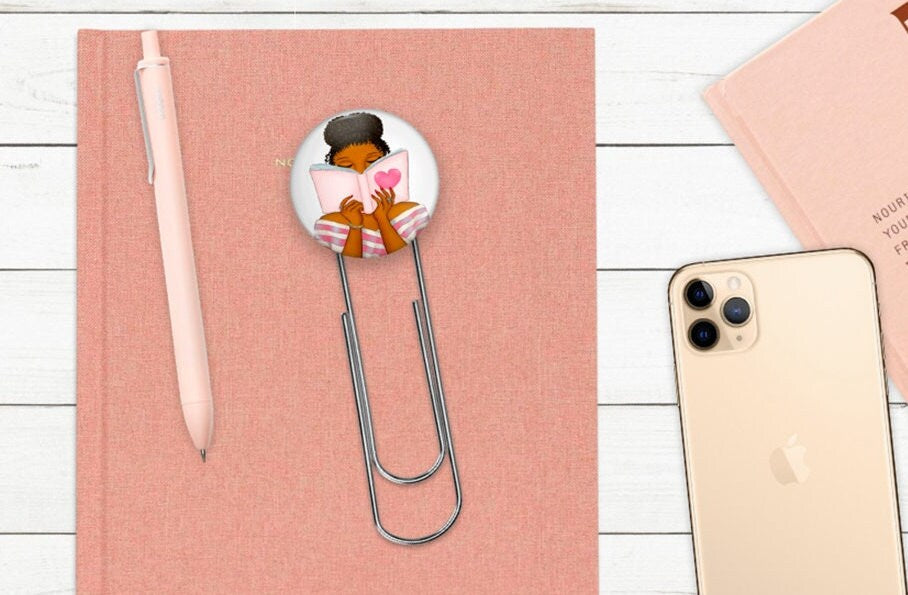 Reading Girl Button Bookmark