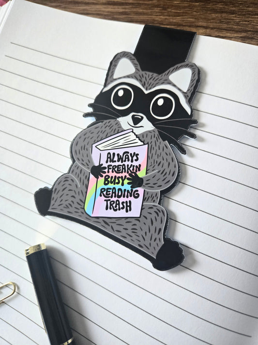 Reading Trash Raccoon Magnetic Bookmark