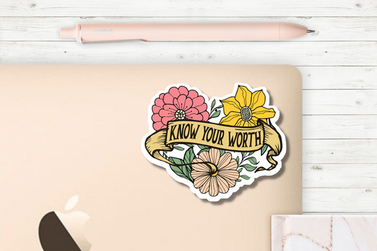 Know Your Worth Flowers Sticker