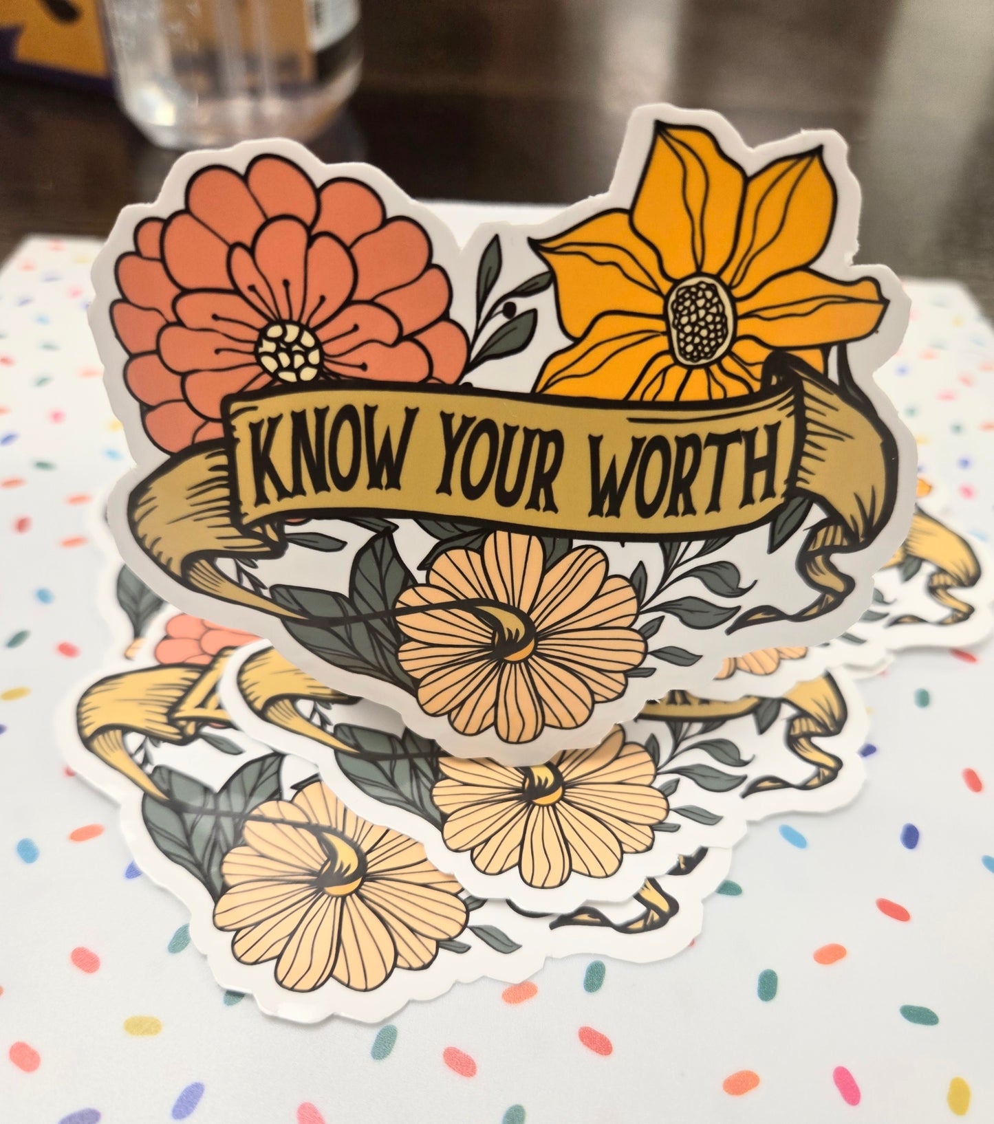 Know Your Worth Flowers Sticker