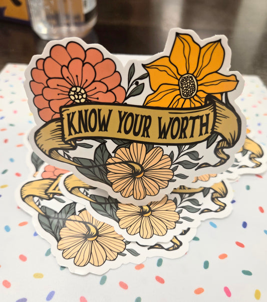 Know Your Worth Flowers Sticker