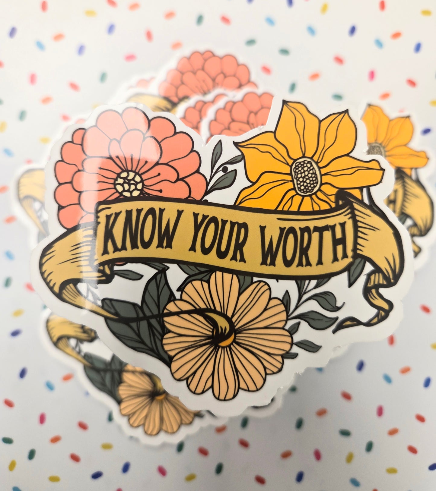 Know Your Worth Flowers Sticker