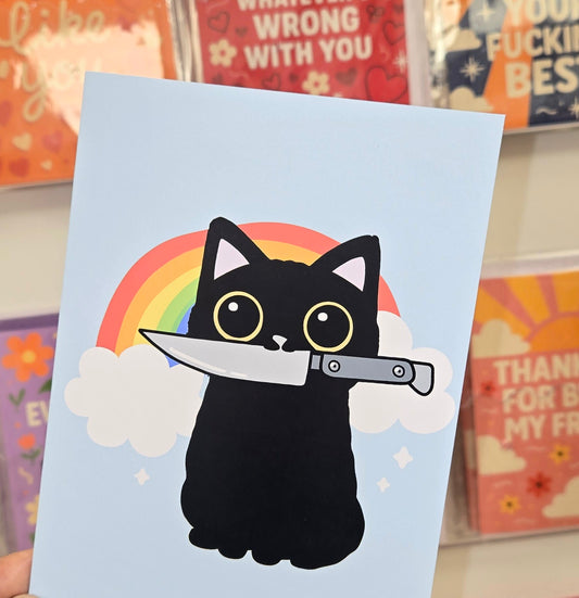 Cat With Knife Greeting Card